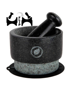 Juego de Mortero y Mano Laevo Grande de Granito Negro 2.1 Tazas