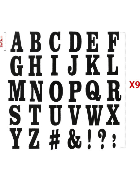 279 Piezas Letras Transferibles Flock Outus A-Z 3.8 cm Negro