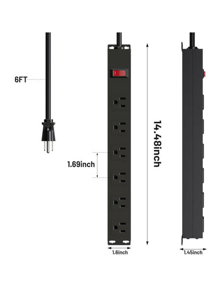 Regleta de Alimentación CFMASTER 6 Tomacorrientes 1.83m Metal