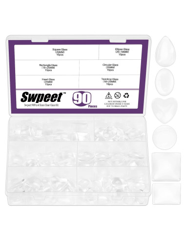 Kit 90Pcs Cabochons de Vidrio 25mm Swpeet 6 Formas Joyería