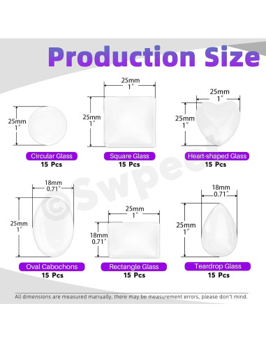 Kit 90Pcs Cabochons de Vidrio 25mm Swpeet 6 Formas Joyería