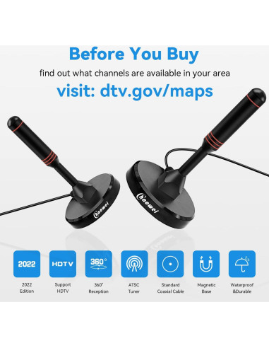 Antena de TV Digital HD Chaowei DTA66 con Base Magnética