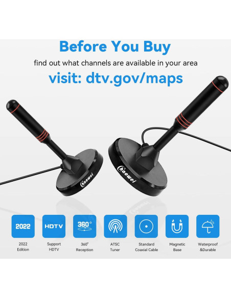 Antena de TV Digital HD Chaowei DTA66 con Base Magnética