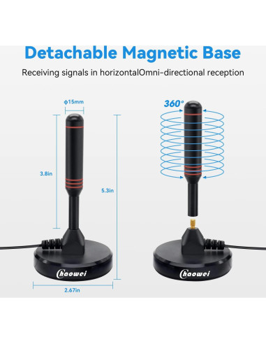 Antena de TV Digital HD Chaowei DTA66 con Base Magnética