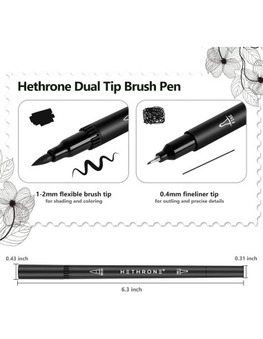 Marcadores Negros Hethrone - Plumas Pincel Doble Punta, 12 Unidades