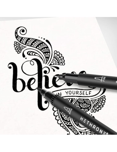 Marcadores Negros Hethrone - Plumas Pincel Doble Punta, 12 Unidades