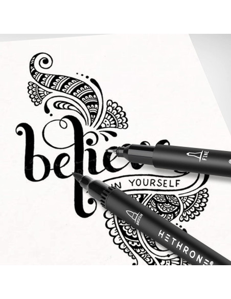 Marcadores Negros Hethrone - Plumas Pincel Doble Punta, 12 Unidades