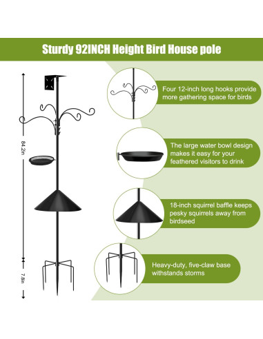 Poste de Alimentador de Aves HXYQMMY 2.34m con Baffle Antiardillas