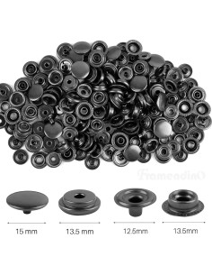 Kit de Botones a Presión de Metal Framendino 15mm Negro 50 Piezas 2