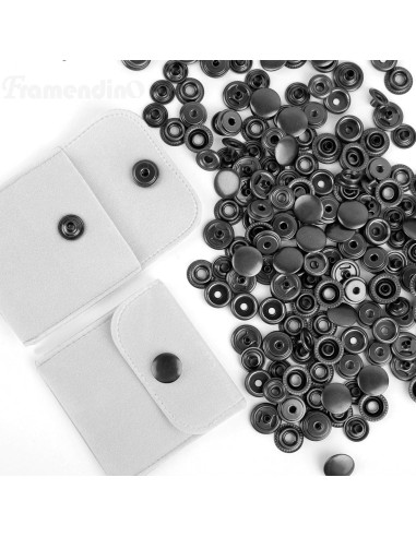 Kit de Botones a Presión de Metal Framendino 15mm Negro 50 Piezas