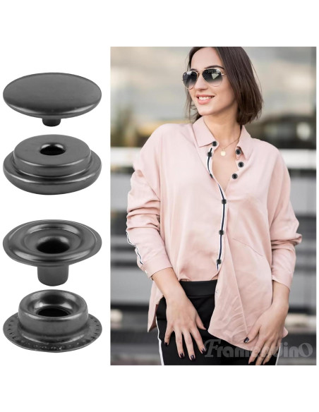 Kit de Botones a Presión de Metal Framendino 15mm Negro 50 Piezas