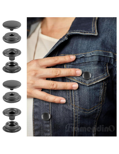 Kit de Botones a Presión de Metal Framendino 15mm Negro 50 Piezas