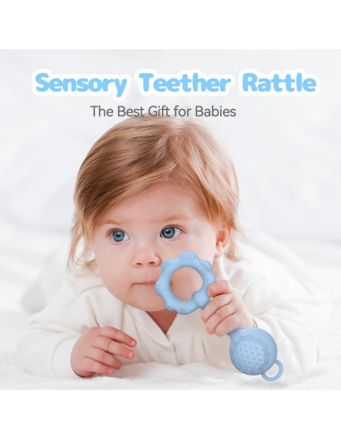 Mordedor y Sonajero para Bebés ETETOO Azul 0-12 Meses