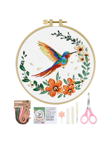 Kit de Bordado ERKOON para Principiantes - Colibrí y Flor