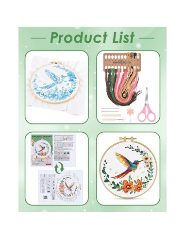 Kit de Bordado ERKOON para Principiantes - Colibrí y Flor