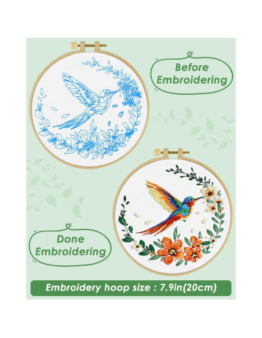 Kit de Bordado ERKOON para Principiantes - Colibrí y Flor