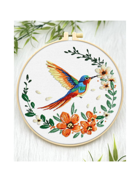 Kit de Bordado ERKOON para Principiantes - Colibrí y Flor Kit de Bordado ERKOON para Principiantes - Colibrí y Flor