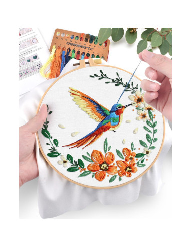 Kit de Bordado ERKOON para Principiantes - Colibrí y Flor