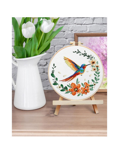 Kit de Bordado ERKOON para Principiantes - Colibrí y Flor