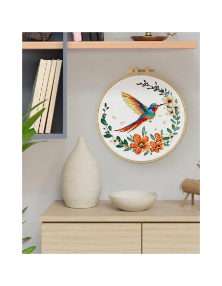 Kit de Bordado ERKOON para Principiantes - Colibrí y Flor Kit de Bordado ERKOON para Principiantes - Colibrí y Flor