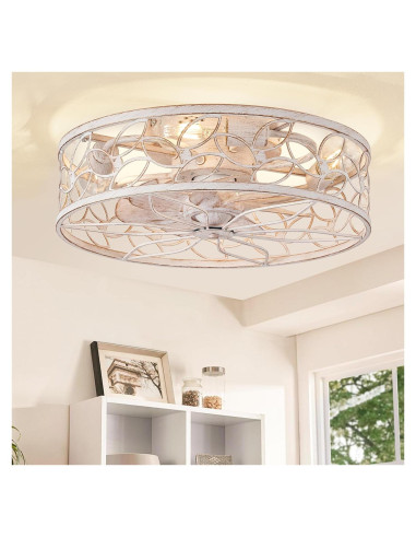 Ventilador de Techo LEDIARY Blanco y Dorado con Control Remoto