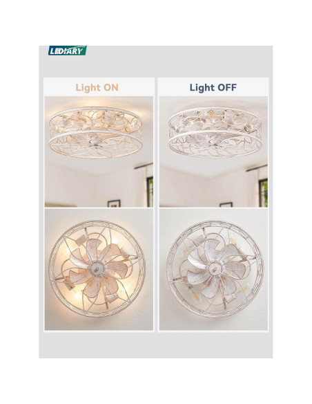 Ventilador de Techo LEDIARY Blanco y Dorado con Control Remoto