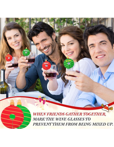 48 Etiquetas para Copas de Vino Navidad con Bolígrafos