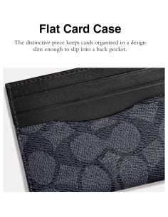 Funda plana para tarjetas Coach en cuero y lienzo carbón/negro 2