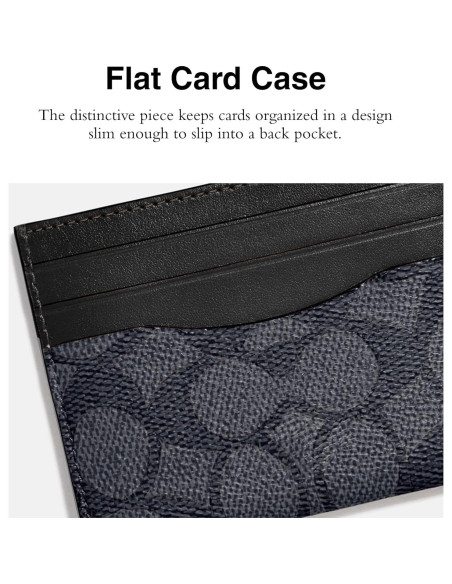Funda plana para tarjetas Coach en cuero y lienzo carbón/negro Funda plana para tarjetas Coach en cuero y lienzo carbón/negro