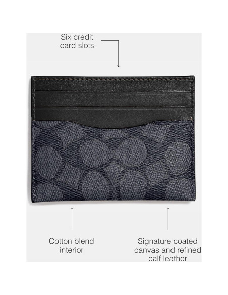 Funda plana para tarjetas Coach en cuero y lienzo carbón/negro Funda plana para tarjetas Coach en cuero y lienzo carbón/negro