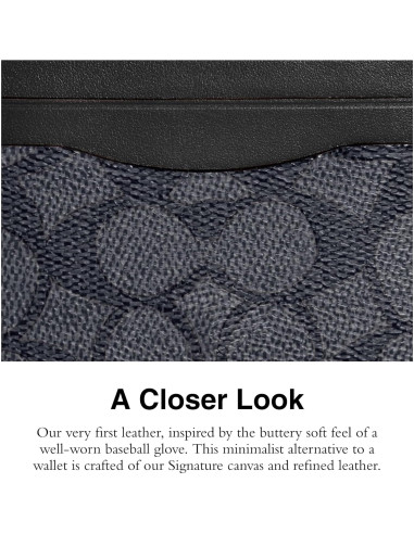 Funda plana para tarjetas Coach en cuero y lienzo carbón/negro