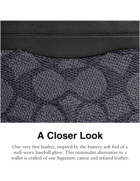 Funda plana para tarjetas Coach en cuero y lienzo carbón/negro Funda plana para tarjetas Coach en cuero y lienzo carbón/negro