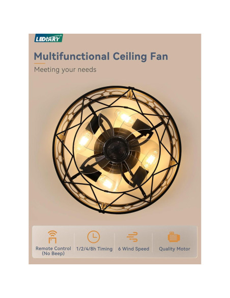 Ventilador de Techo LEDIARY 40.64cm con Luz y Control Remoto