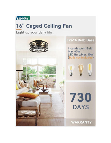 Ventilador de Techo LEDIARY 40.64cm con Luz y Control Remoto