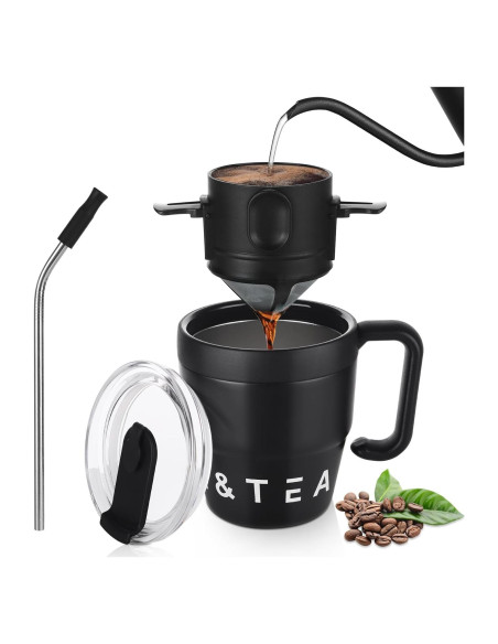 Taza de Café Térmica Bincoo 480ML con Filtro Plegable Negro