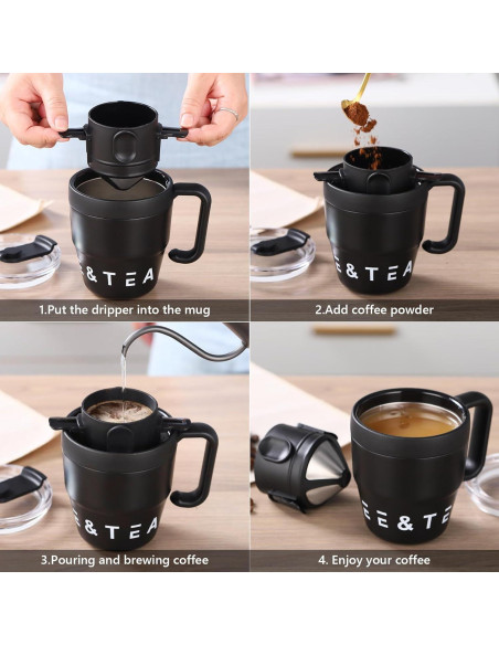 Taza de Café Térmica Bincoo 480ML con Filtro Plegable Negro