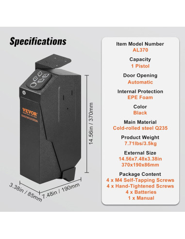 Caja Fuerte Biométrica VEVOR para Pistolas con Acceso Rápido