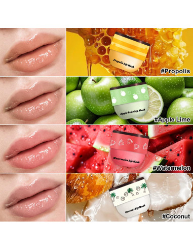 Bálsamo Labial Hidratante GADMLURY - 4 Sabores Miel, Sandía, Manzana, Coco