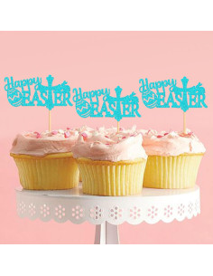 24 Adornos de Cupcake de Pascua Feliz Cyodoos - Conejo y Huevo 2