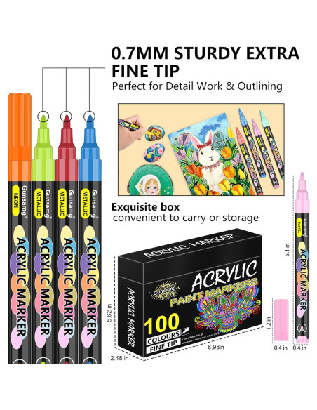 Marcadores de Pintura Acrílica Gunsamg - 100 Colores Punta Fina