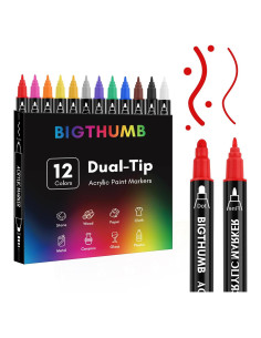 Marcadores Acrílicos Doble Punta BIGTHUMB 12 Colores 1-5mm