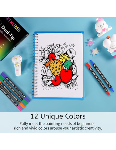 Marcadores Acrílicos Doble Punta BIGTHUMB 12 Colores 1-5mm