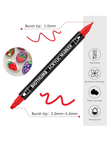 Marcadores Acrílicos Doble Punta BIGTHUMB 12 Colores 1-5mm