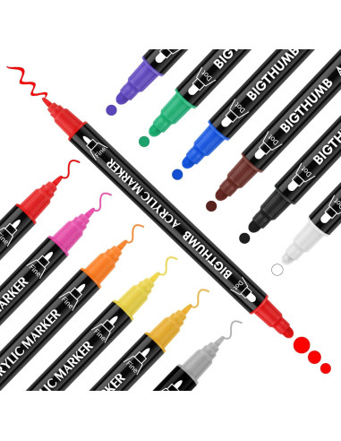 Marcadores Acrílicos Doble Punta BIGTHUMB 12 Colores 1-5mm