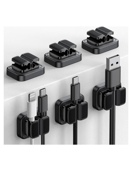 Soporte de Cable Adhesivo Lamicall 3 en 1 - 6 Pcs Negro