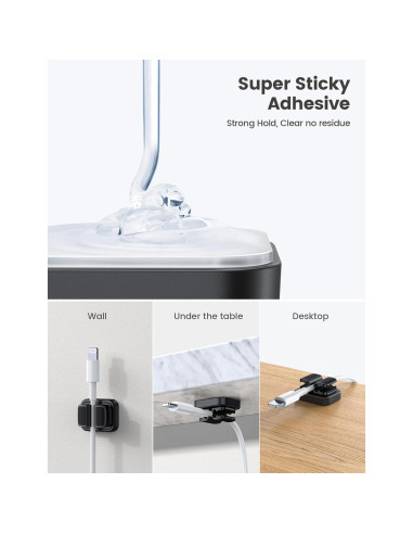 Soporte de Cable Adhesivo Lamicall 3 en 1 - 6 Pcs Negro