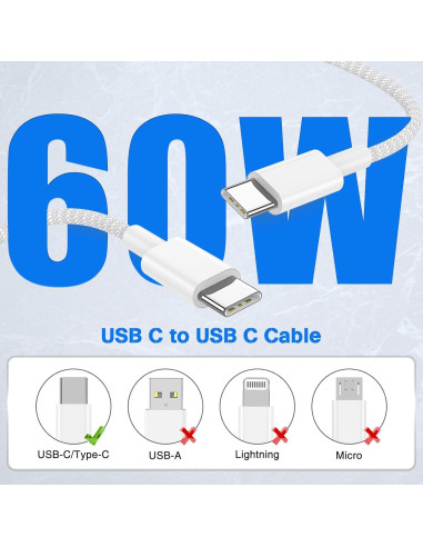 Cable USB C a USB C QZVOO 60W 3Pack 3 pies Carga Rápida