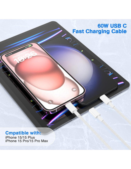 Cable USB C a USB C QZVOO 60W 3Pack 3 pies Carga Rápida