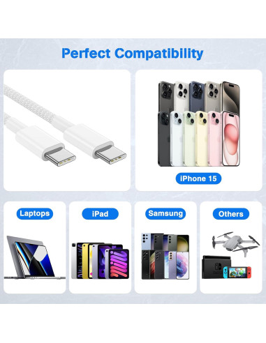 Cable USB C a USB C QZVOO 60W 3Pack 3 pies Carga Rápida