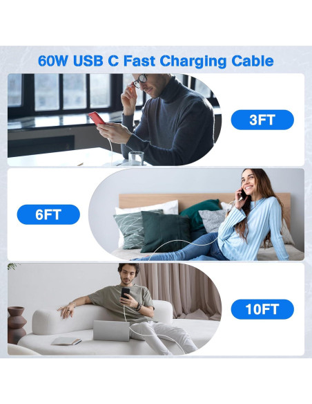 Cable USB C a USB C QZVOO 60W 3Pack 3 pies Carga Rápida